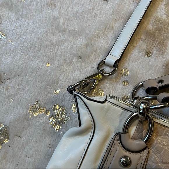 Coach Kristin Satchel Leather White & Tan Croc Embossed Crossbody Bag - Picture 4 of 14